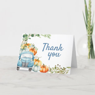 Little Pumpkin Blue Lastbil Baby Shower Tack Kort