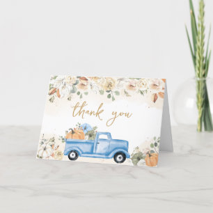 Little Pumpkin Blue Lastbil Baby Shower Tack Kort