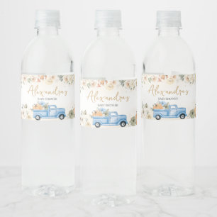 Little Pumpkin Blue Lastbil Baby Shower Vattenflaskor Etikett