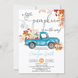 Little Pumpkin Blue Lastbil Fall Baby Shower Inbjudningar