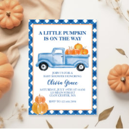 Little Pumpkin Blue lastbil Fall Baby Shower Inbjudningar