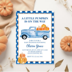 Little Pumpkin Blue lastbil Fall Baby Shower Inbjudningar