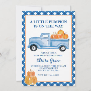 Little Pumpkin Blue lastbil Fall Baby Shower Inbjudningar