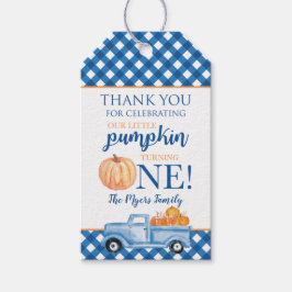 Little Pumpkin Blue Lastbil Fall First Birthday Gi Presentetikett