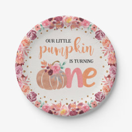 Little Pumpkin Boho Blommigt 1st Bday Papper Plate