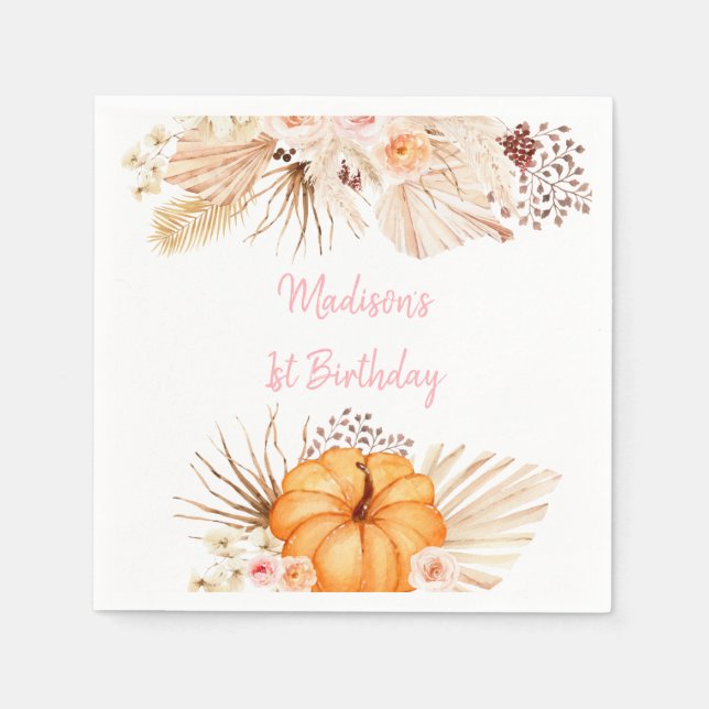 Little Pumpkin Boho Blommigt Birthday Pappersservett (Framsidan)