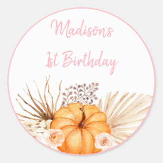 Little Pumpkin Boho Blommigt Birthday Runt Klistermärke