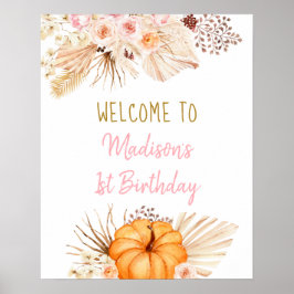 Little Pumpkin Boho Blommigt Birthday Välkommen Poster