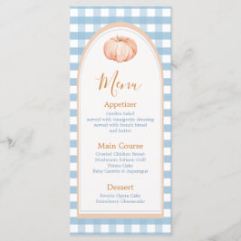 Little Pumpkin Boho Blue Gingham Birthday Meny