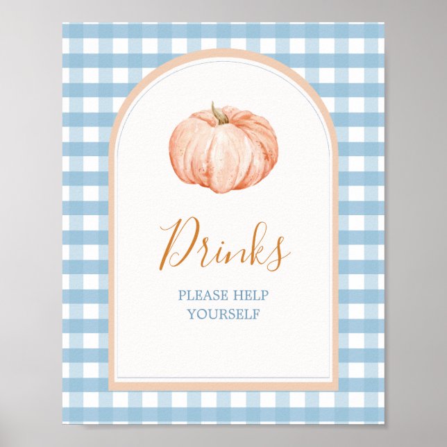 Little Pumpkin Boho Blue Gingham Drinks Sign Poster (Framsidan)