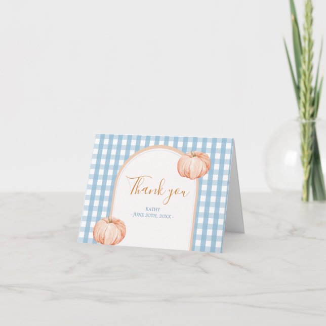 Little Pumpkin Boho Blue Gingham Folkad Tack Kort (Framsida)