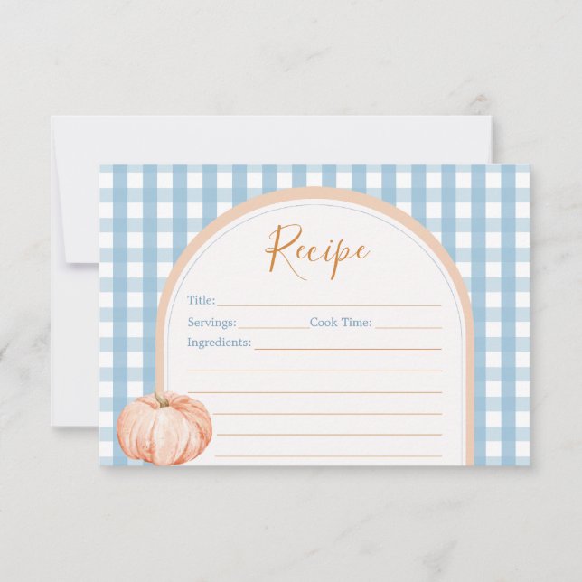 Little Pumpkin Boho Blue Gingham Recipe Card (Framsida)