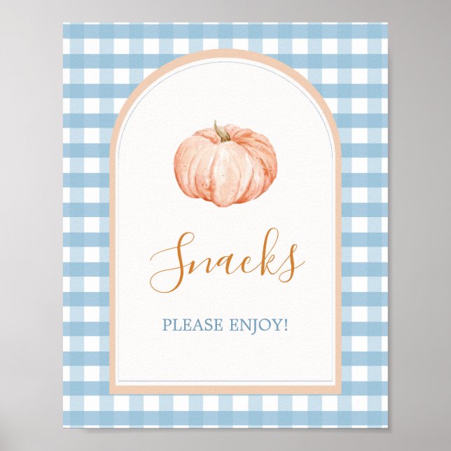 Little Pumpkin Boho Blue Gingham Snacks Sign Poster (Framsidan)