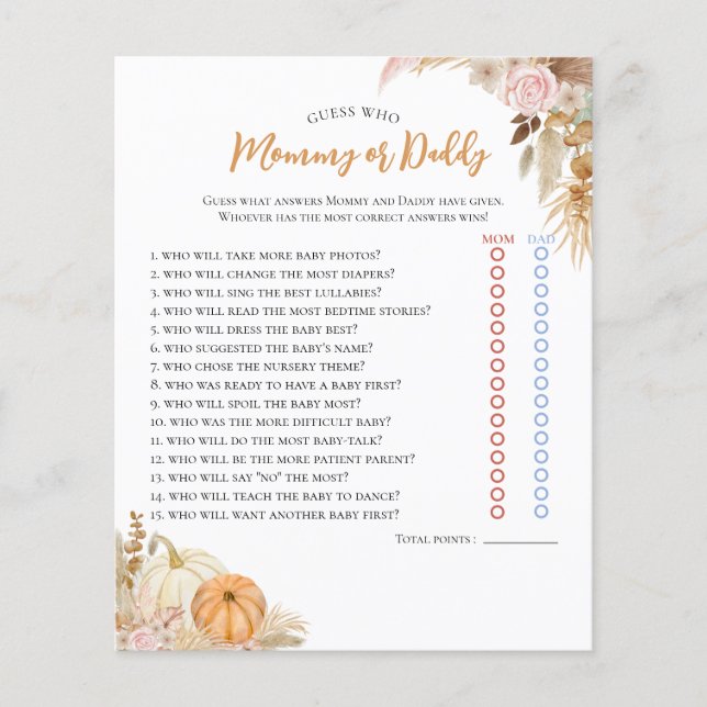 Little Pumpkin Boho Fall Blommigt Baby Shower Game (Framsida)