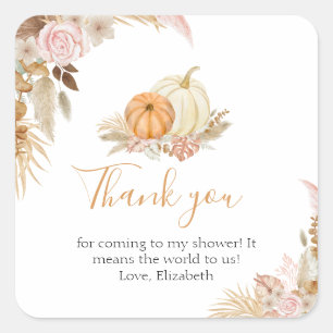 Little Pumpkin Boho Fall Blommigt Tack Fyrkantigt Klistermärke