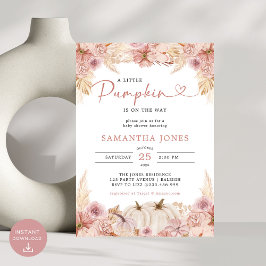 Little Pumpkin Boho Rosa Pampas Grass Baby Shower Inbjudningar