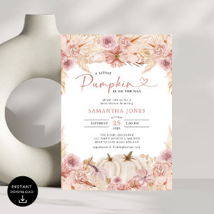 Little Pumpkin Boho Rosa Pampas Grass Baby Shower Inbjudningar