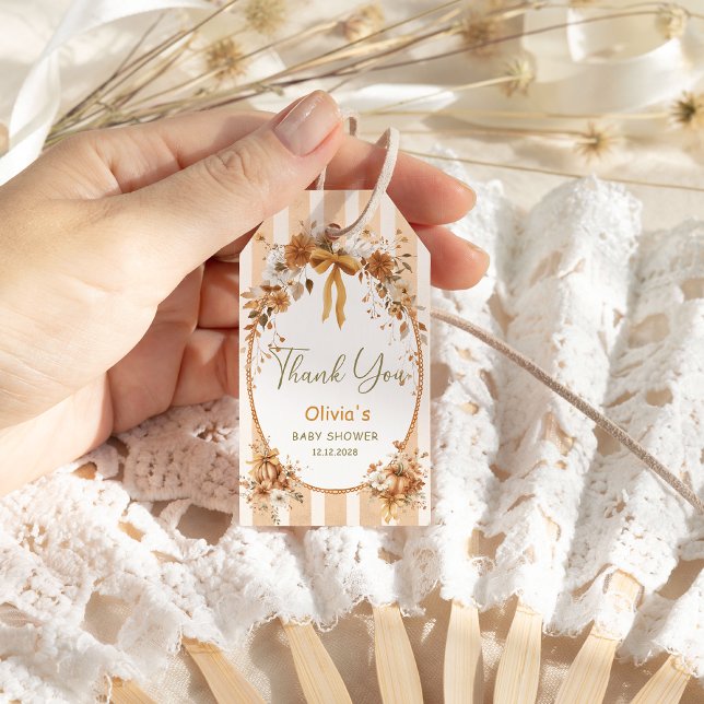 Little Pumpkin Bow Blommigt Baby Shower Tack Presentetikett (Skapare uppladdad)