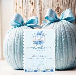 Little Pumpkin Bow Blue Baby Shower Inbjudningar