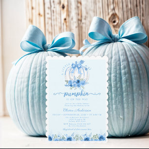 Little Pumpkin Bow Blue Baby Shower Inbjudningar