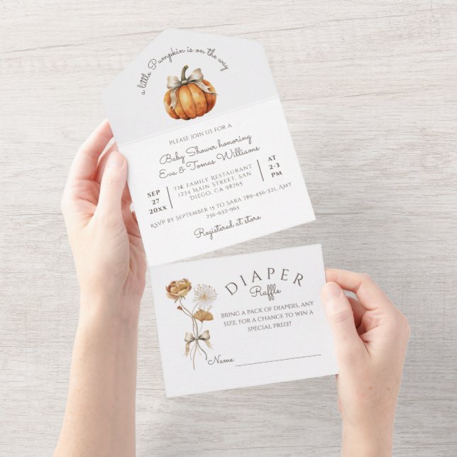 Little Pumpkin Bow Minimum Neutralt Baby Shower (Avrivbar del)