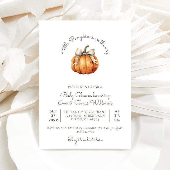Little Pumpkin Bow Minimum Neutralt Baby Shower Inbjudningar (Skapare uppladdad)