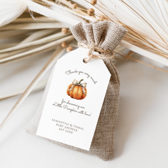 Little Pumpkin Bow Minimum Neutralt Baby Shower Presentetikett (Skapare uppladdad)