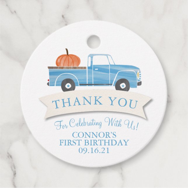 Little Pumpkin Boy 1st Birthday Party Gåvor Etiketter (Framsida)