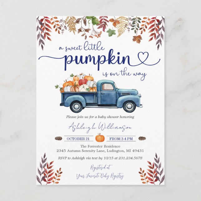 Little Pumpkin Boy Baby Shower-inbjudan Vykort (Framsida)