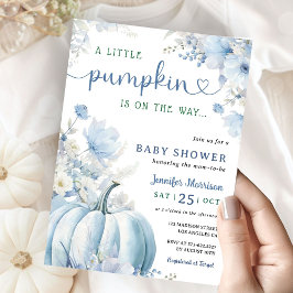 Little Pumpkin Boy Blue Fall Baby Shower Inbjudningar