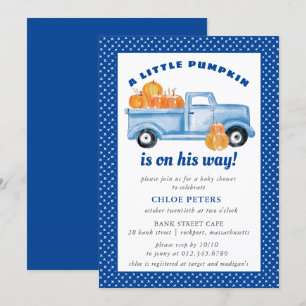 Little Pumpkin Boy Blue Lastbil Fall Baby Shower Inbjudningar