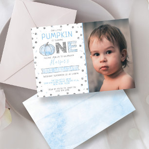 Little Pumpkin Boys 1st Birthday Photo Inbjudningar
