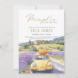 Little Pumpkin Car Fall Autumn Babyduschen Inbjuda Tack Kort