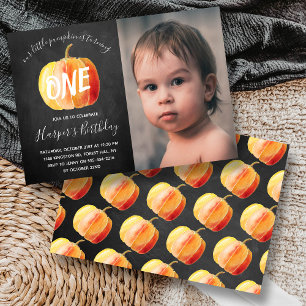 Little Pumpkin Chalkboard 1st Birthday Photo Inbjudningar