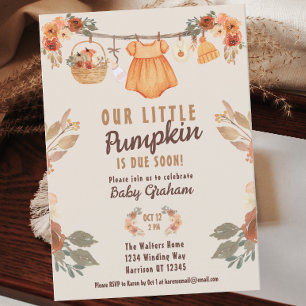 Little Pumpkin Clothesline Fall Baby Shower Inbjudningar
