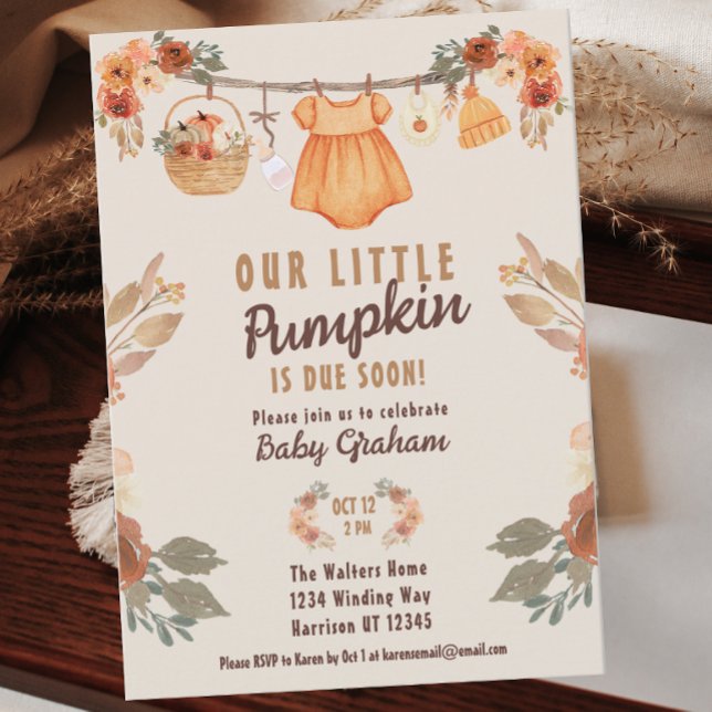 Little Pumpkin Clothesline Fall Baby Shower Inbjudningar (Skapare uppladdad)