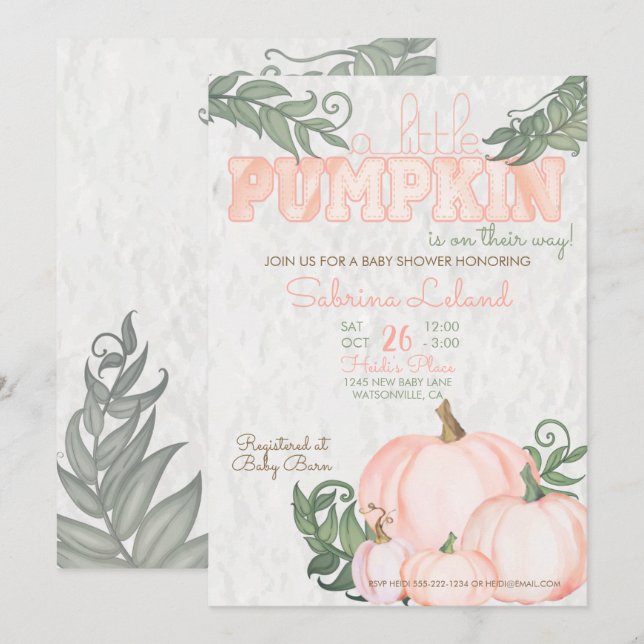 Little Pumpkin Coral Baby Shower Inbjudningar (Fram/baksida)