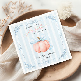 Little Pumpkin Cute Blue Bow Baby Shower Pappersservett
