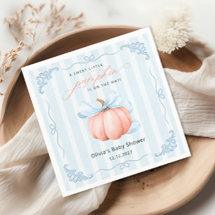 Little Pumpkin Cute Blue Bow Baby Shower Pappersservett