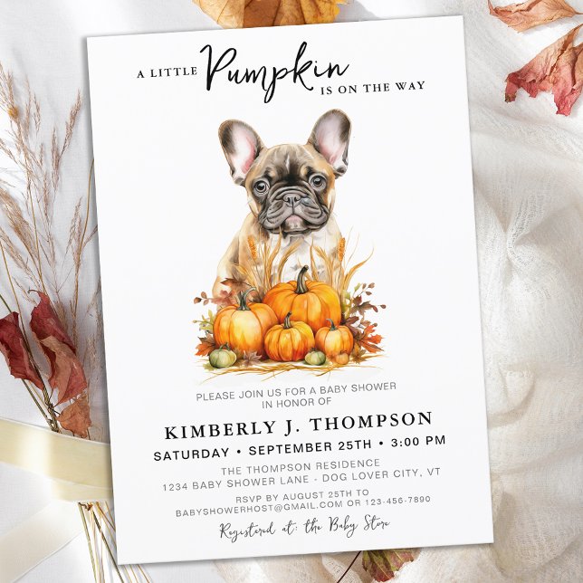 Little Pumpkin Cute Puppy Simple Fall Baby Shower Inbjudningar (Skapare uppladdad)