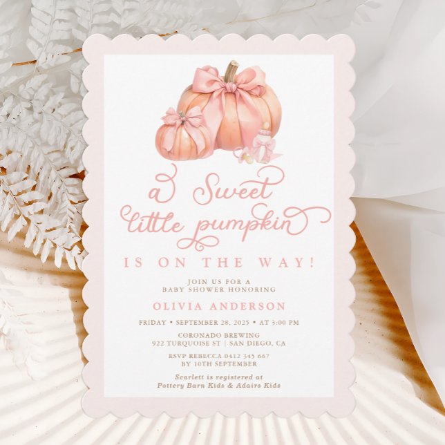 Little Pumpkin Cute Rosa Bow Baby Shower Inbjudningar (Skapare uppladdad)