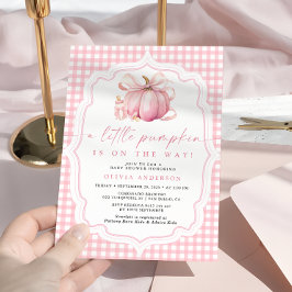 Little Pumpkin Cute Rosa Bow Girl Baby Shower Inbjudningar