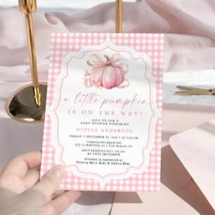 Little Pumpkin Cute Rosa Bow Girl Baby Shower Inbjudningar