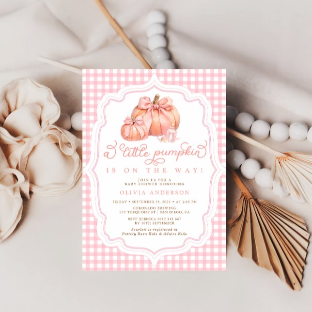 Little Pumpkin Cute Rosa Bow Girl Baby Shower Inbjudningar (Skapare uppladdad)