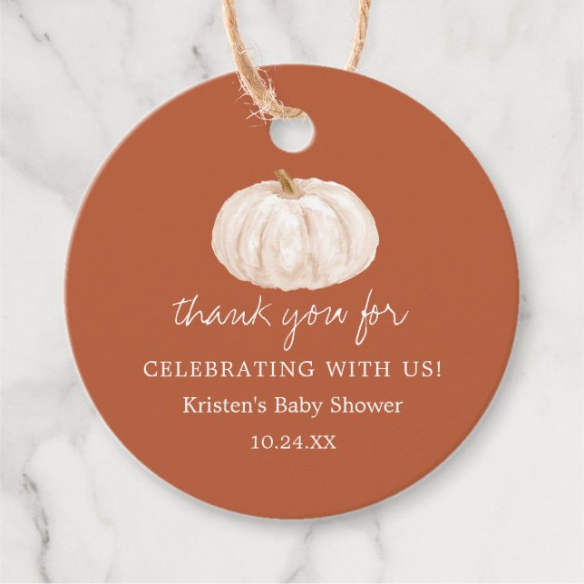 Little Pumpkin Earthy Fall Baby Shower Tack Gåvor Etiketter (Framsida)