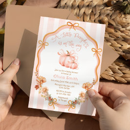 Little Pumpkin Elegant Bow Blommigt Baby Shower Inbjudningar