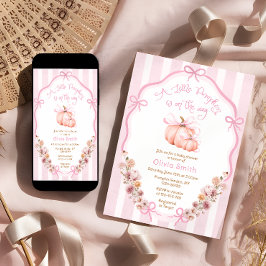 Little Pumpkin Elegant Bow Blommigt Rosa Baby Show Inbjudningar