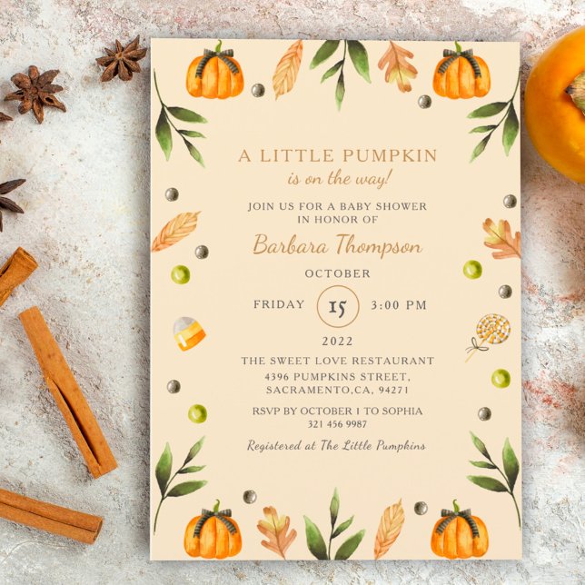 Little Pumpkin Elegant Halloween Theme Baby Shower Julkort (Skapare uppladdad)