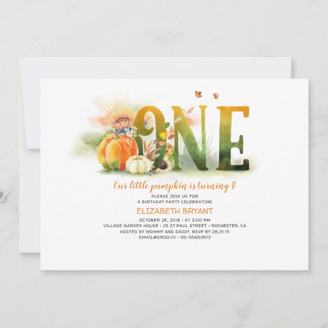 Little Pumpkin Fall 1st Birthday Party-inbjudan Inbjudningar (Framsida)
