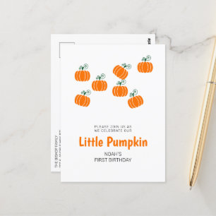 Little Pumpkin Fall 1st Birthday Party-inbjudan Vykort